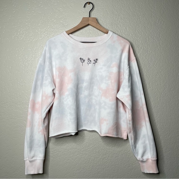 Hollister Cropped Embroidered Tie Dye Crewneck Long Sleeve Floral - Picture 2 of 12